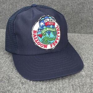 VINTAGE Plano Balloon Festival Hat Cap Mens Blue Snap Back Trucker Mens 80s